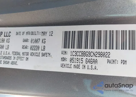 2012 Chrysler 200 Touring from USA, damaged, VIN 1C3CCBBG9CN298022